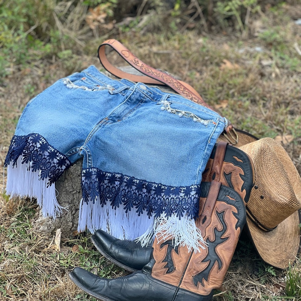 Levi's Blue Fringe Jeans with Black Lace